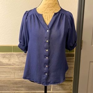 Elastic sleeve Top in Blue Silky material